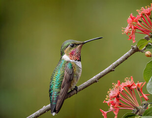Fototapeta premium hummingbird on a branch of red flower