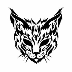 vector graphic illustration of tribal art face cat in black