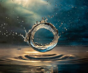 水面ではねる水のリング