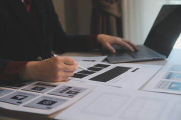 UX UI design process for modish mobile application and website . Creative prototype of wireframe...