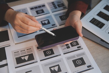 UX UI design process for modish mobile application and website . Creative prototype of wireframe...