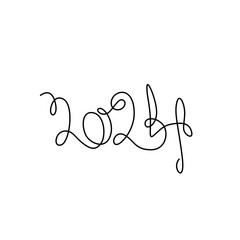 2024 inscription, calendar design postcard banner, two thousand twenty four continuous line drawing, calligraphy 2024 year sign lettering, single line on white background, vector line art.