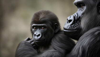 Obraz premium Photo of a gorilla with a baby, wild photography
