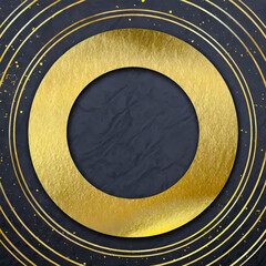 Golden circles design with golden paper texture for festive compositions. Decorative backgrounds with empty space in the middle for text and logo. 