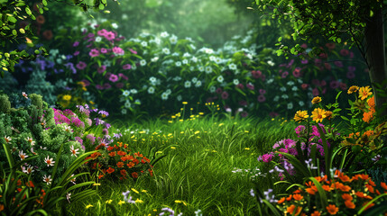   garden with grass and flowers