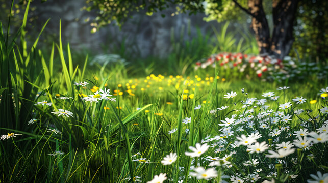   garden with grass and flowers