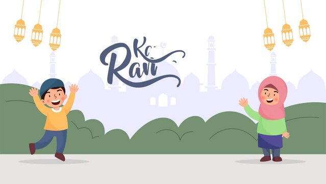 Animated young man and girl celebrate ramadan. Ramadan kareem activities Suitable for ramadan activity,
moslem education, banner and poster.