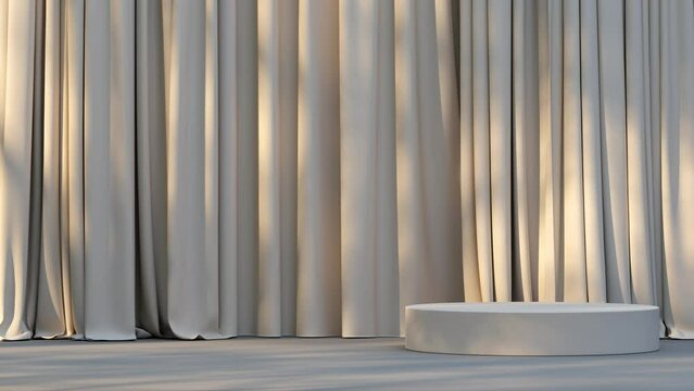 3D render animation yellow platform with yellow curtain and tree shadow