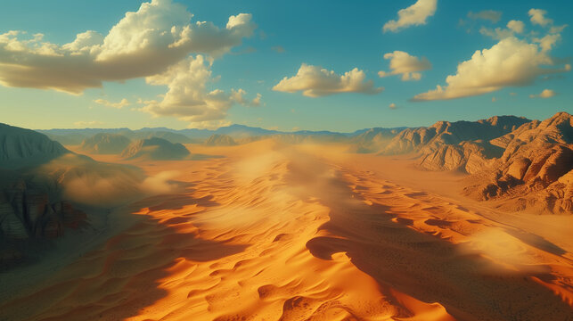 A surreal desert landscape, where sands shift like liquid and mirages defy logic.