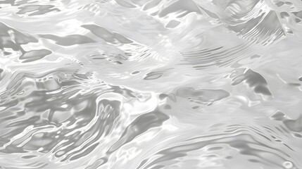 White water wave light surface overlay background. 3d clear ocean surface pattern with reflection effect backdrop. Marble desaturated texture. Sunny aqua ripple movement with shiny refraction  - obrazy, fototapety, plakaty