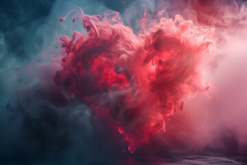A smoky heart of red and pink with a pulse of love - obrazy, fototapety, plakaty