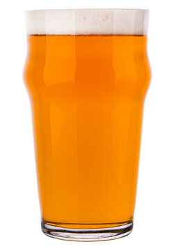 Craft beer in nonic pint glass isolated on white