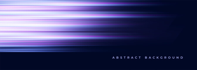Vector dark blue wide modern abstract technology background with purple glowing high-speed and movement light effect.