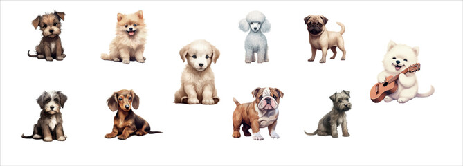 Diverse Collection of Ten Different Dog Breeds: Detailed and Distinct Vector