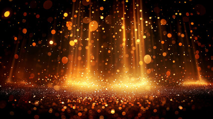 Fototapeta na wymiar empty room with Golden lights rays scene with glitter background