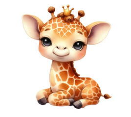 Giraffe baby, watercolor illustration isolated on transparent background