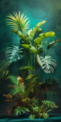 Fototapeta na wymiar Vibrant Botanical Illustration: Colorful Poster Wallpaper Design Material Background