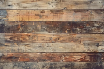 A rustic background of old, weathered wooden planks, showcasing rough textures and natural imperfections, captured with a vintage film camera for a nostalgic feel... - obrazy, fototapety, plakaty