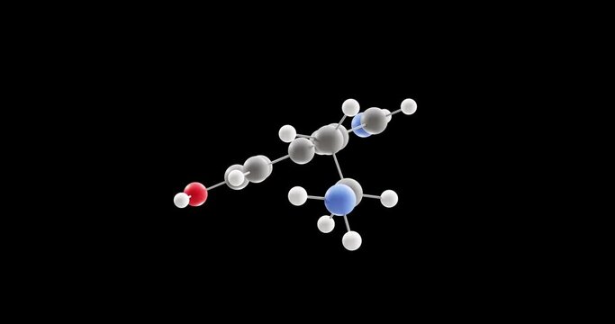 Serotonin molecule, rotating 3D model of monoamine neurotransmitter, looped video on a black background