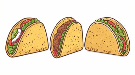 Tacos, mexicain, dessin façon icône ou logo minimaliste sur fond blanc, illustration ia générative - obrazy, fototapety, plakaty