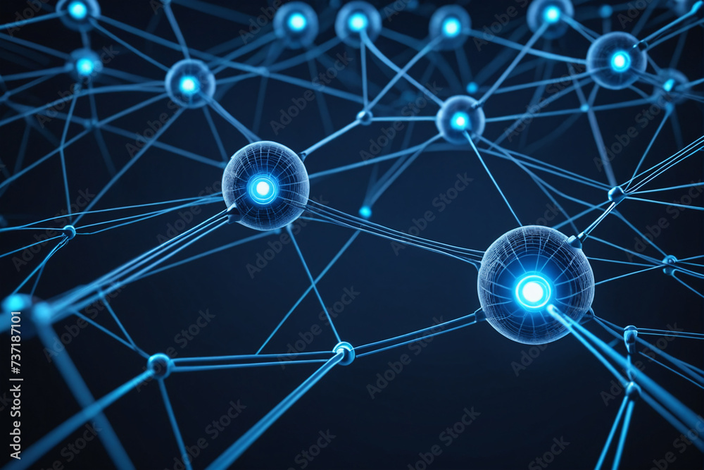 Leinwandbilder smart network and connection concept. blue, futuristic digital style. 3d render