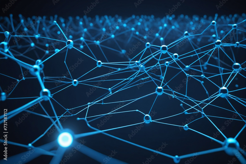 Poster Smart Network and Connection Concept. Blue, Futuristic Digital Style. 3D Render