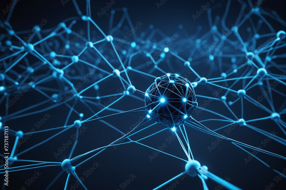 Poster Smart Network and Connection Concept. Blue, Futuristic Digital Style. 3D Render