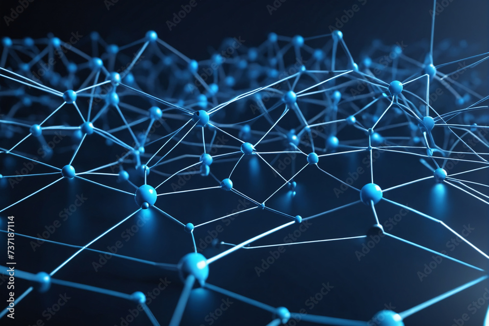 Leinwandbilder Smart Network and Connection Concept. Blue, Futuristic Digital Style. 3D Render