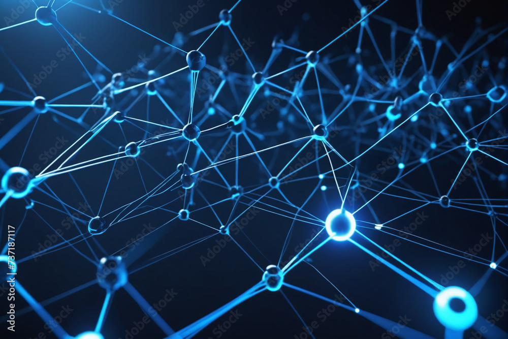 Poster Smart Network and Connection Concept. Blue, Futuristic Digital Style. 3D Render