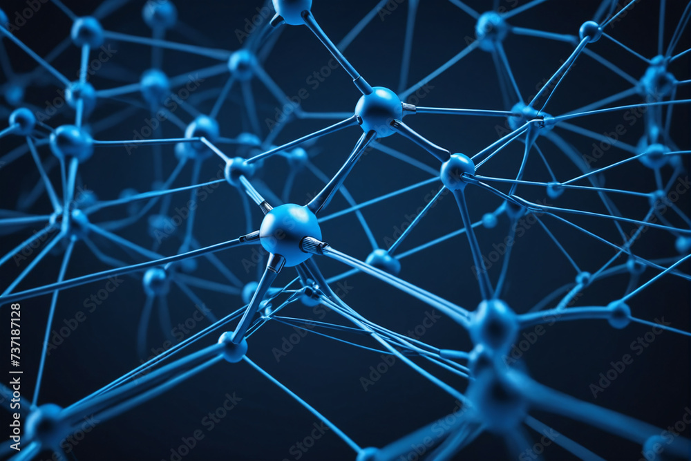 Poster Smart Network and Connection Concept. Blue, Futuristic Digital Style. 3D Render