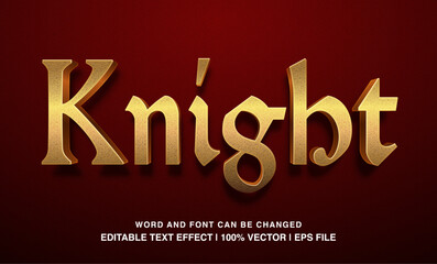 Knight editable text effect template, Golden metal epic cinematic text style, premium vector