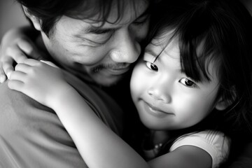 Embracing Fatherly Love: Heartwarming Moment Between An Asian Father And His Joyful Young Daughter