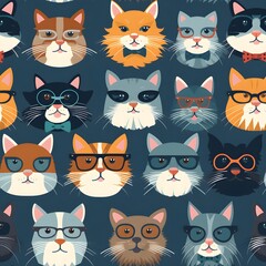 Seamless pattern with hipster cute cats