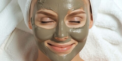 Joyful Woman Enjoying A Clay Face Mask In Her Bathroom Spa
