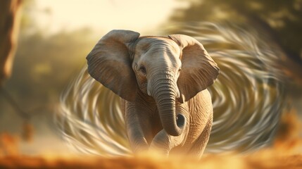 Elephant Running in the Dirt With Trees in the Background