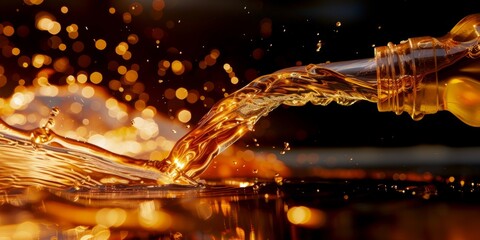 Dynamic Flow Of Blurred Petroleum Concept Liquid From Pump Nozzle With Background Splashes