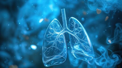 Human lung model with a of disease, A transparent lungs with a blue background, Human lungs concept of healthy lungs, generative ai - obrazy, fototapety, plakaty