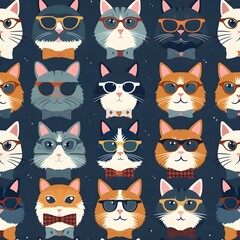 Obraz premium Seamless pattern with hipster cute cats