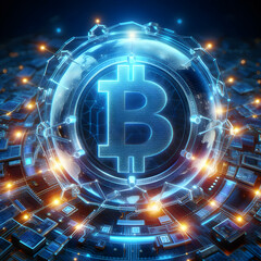 Fototapeta na wymiar Bitcoin cryptocurrency blockchain technology