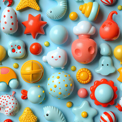 Child playroom with toys, 3d cartoon repeat pattern	