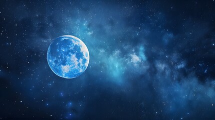 Blue Moon. Super Full moon august. Moon bright. Stars. The background full of stars in the galaxy.  - obrazy, fototapety, plakaty