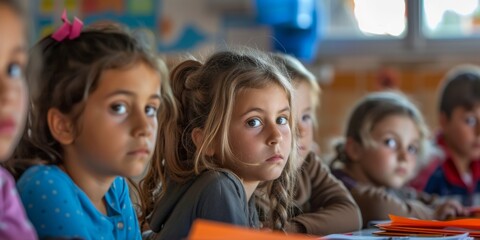Young European Students Fully Engaged In Classroom Learning