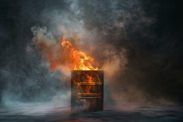 In The Midst Of Darkness: Intense, Smoke-Filled Oil Barrel Inferno - obrazy, fototapety, plakaty