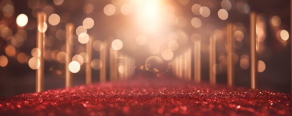 Glamorous red carpet illuminated by spotlights hosting VIP occasions blurred backgroundcopy space solid background --ar  --v  -  relaxed stealth. Concept Red Carpet Events, Spotlight Moments
