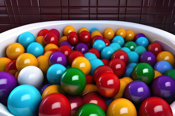 Banheira piscina divertida cheia de bolas coloridas  - obrazy, fototapety, plakaty