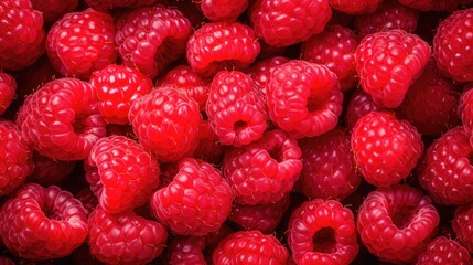 Raspberries background. Close up of fresh red raspberries background. Top view. Healthy food...