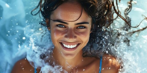 Captivating Portrait Of Joyful Woman Amidst Playful Water Splashes