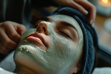 Woman Receiving Refreshing Spa Treatment, Complete With Face Peeling Mask