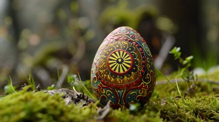 Obraz na płótnie Canvas colourful easter egg in a forest