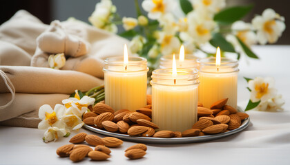 Fototapeta na wymiar Flame flickers, petals soothe, nature pampering for healthy relaxation generated by AI